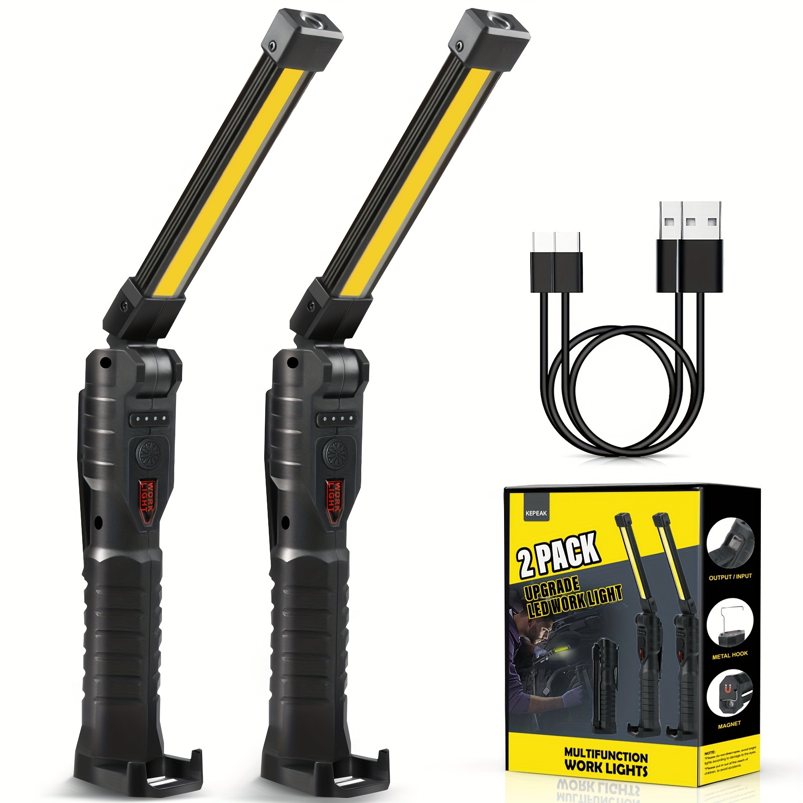 TEMU 1/2/4 Pack Rechargeable Cob Led Work Lights With Magnetic Base, Usb Charging, Portable Hanging Lamp With Built-in Lithium Battery, 7 Lighting,