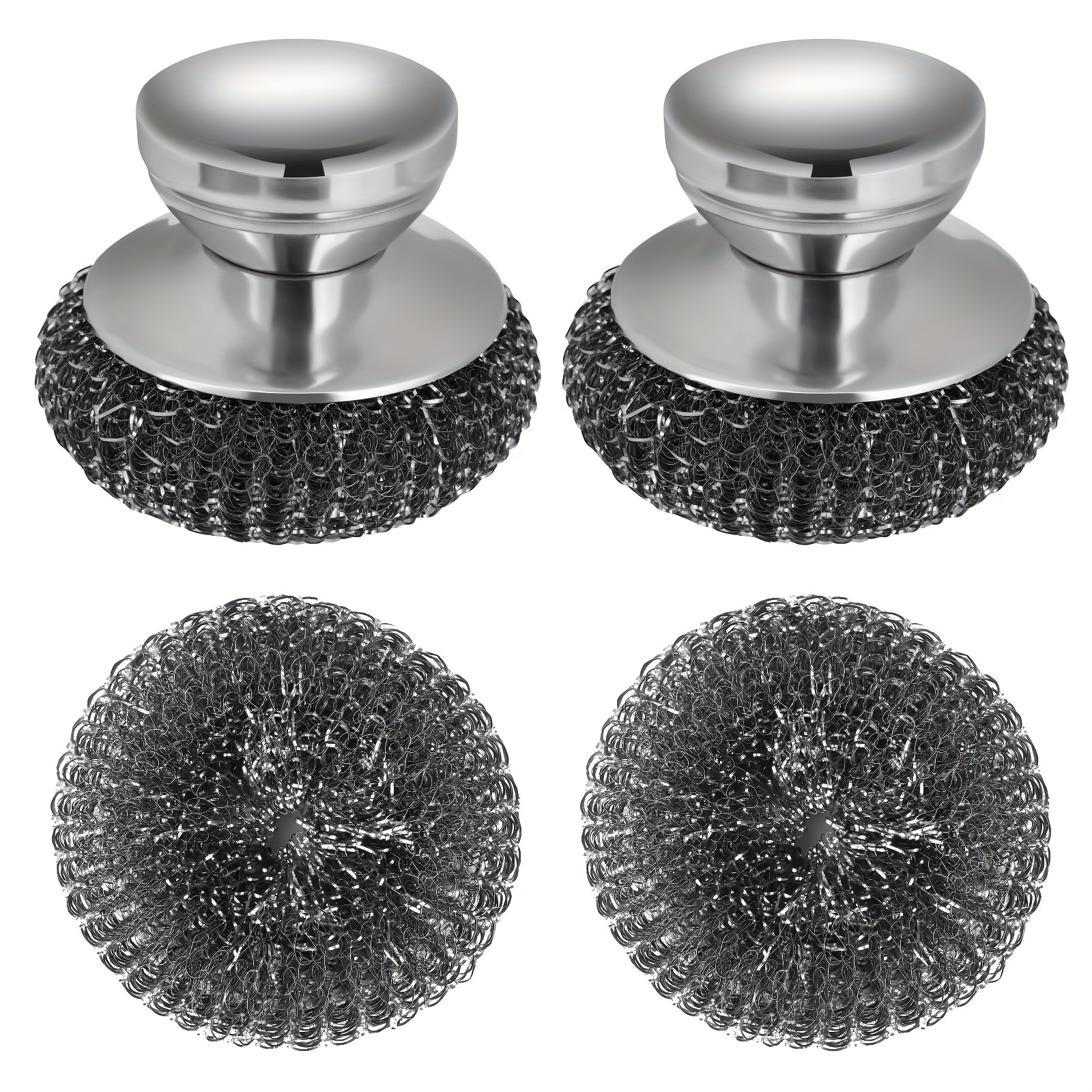 

4pcs-2pcs Steel Wool Scrubber With 2 Replacement Wire Pads, Stainless Steel Scrubber With Stainless Steel Handle, For Cleaning Dishes, Cast Iron, Stock Pots, Pans, Griddles, Grills