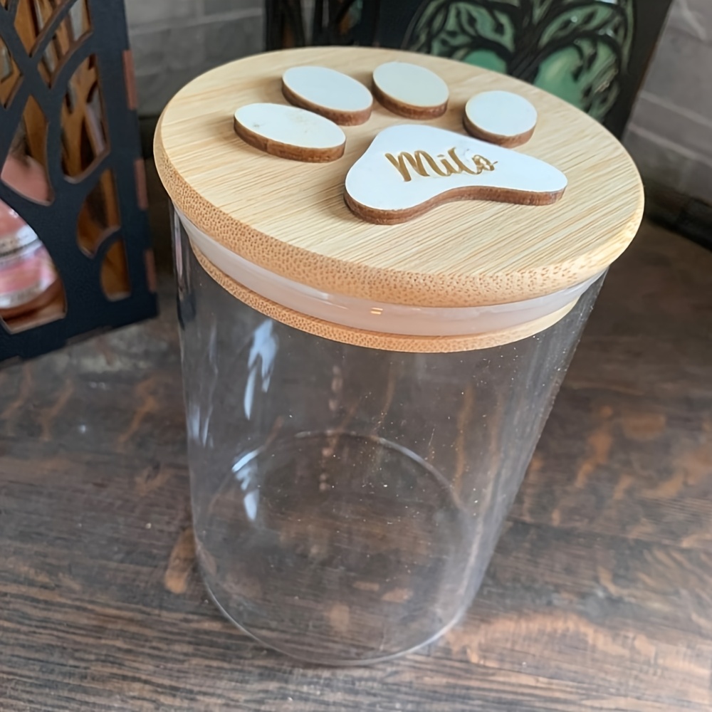 TEMU Personalized Dog Storage Box, Custom Size, Glass Storage Jar, Dog Reward Jar With Paw Print And Name Engraved Lid