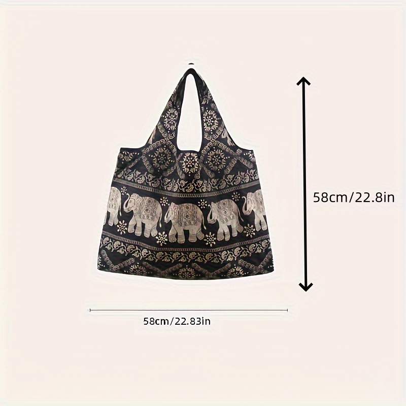 Elephant Patterned Shopping Bag, Vintage Folding Bag, Women's Large Capacity Handbag, Suitable For Retail Stores