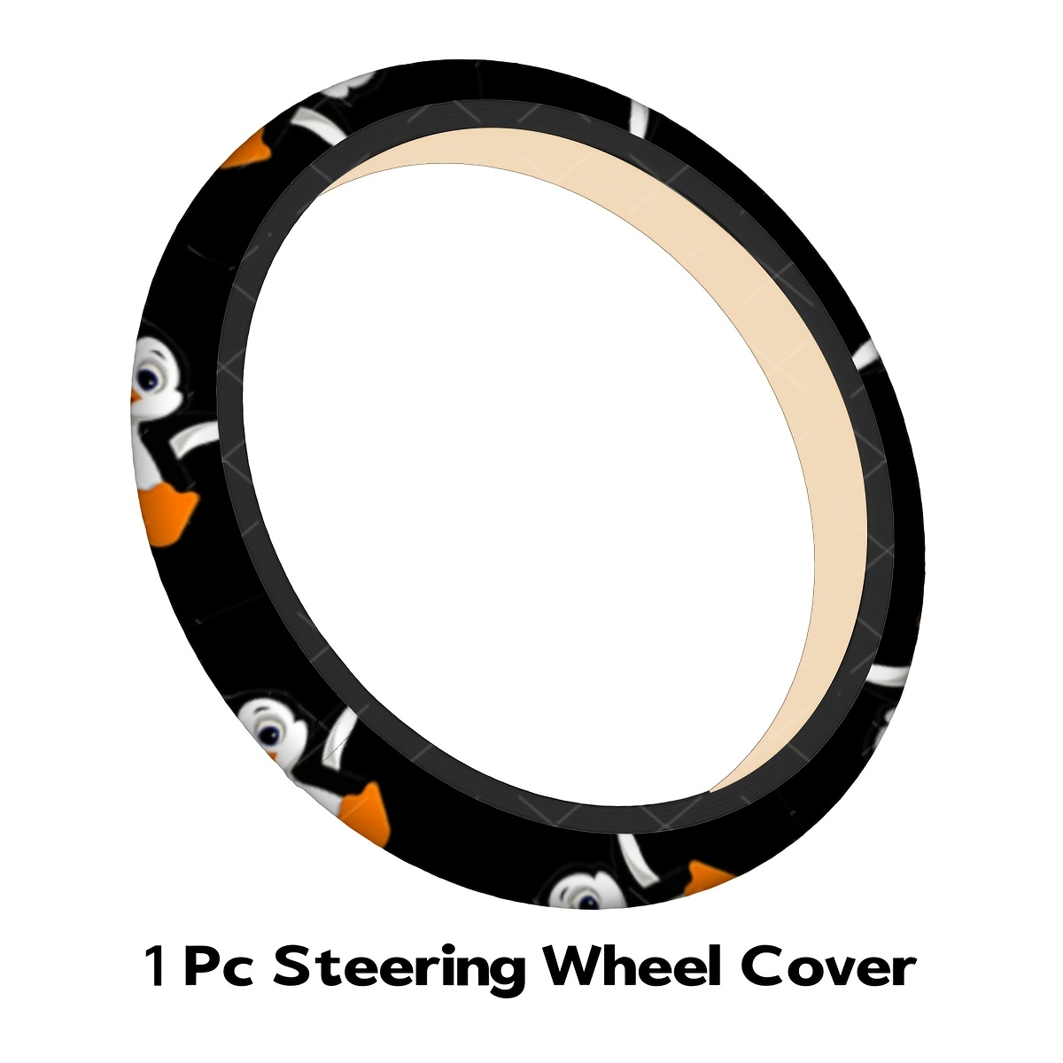 TEMU Penguin Steering Wheel Cover, Cartoon Style, Car Steering Wheel Protective Cover, , Suitable For Car Models, Stylish Design, Good Partner ,
