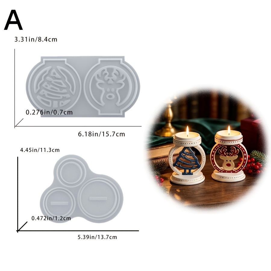 TEMU Kickmove Diy Christmas Silicone Mold Suitable For Resin Cement Wax Epoxy Pouring - Hollow Ring Holder With Gingerbread For Man, Bell, Bow, Deer,
