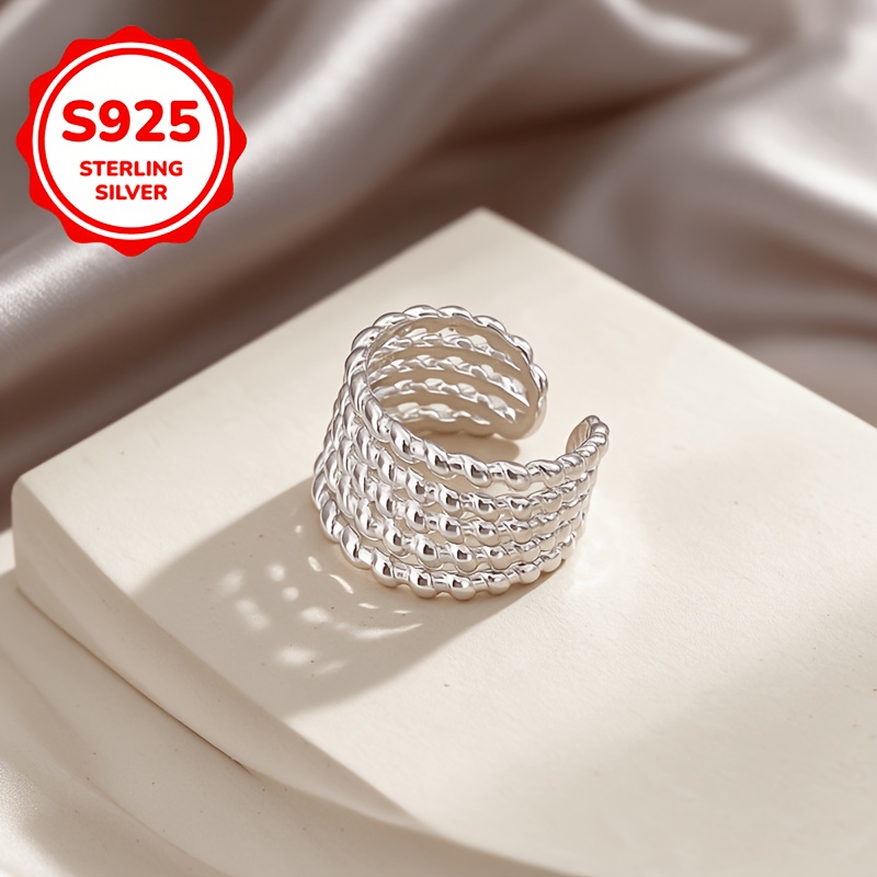 925 Silver Multi-Layer Braid Woven Adjustable Ring, Personalized Gift