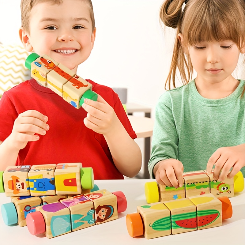 Wooden Animal Rotating Puzzle Blocks for Education