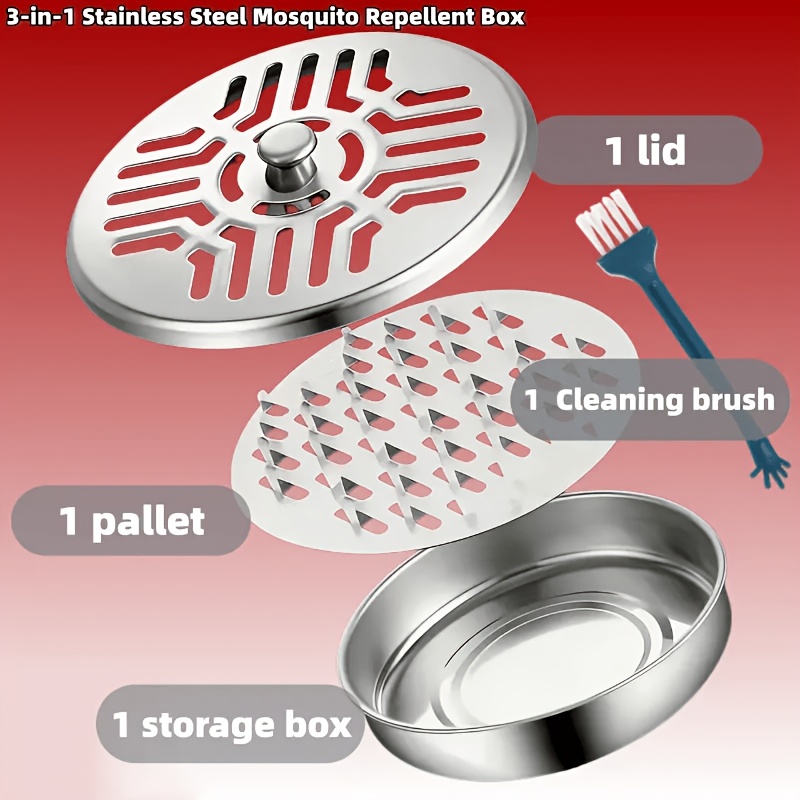 TEMU Stainless Steel Coil Holder With Lid, Fireproof Coil Rack - Portable Household Indoor And Outdoor Repellent Incense Tray (4pcs Set: 1pc Dust