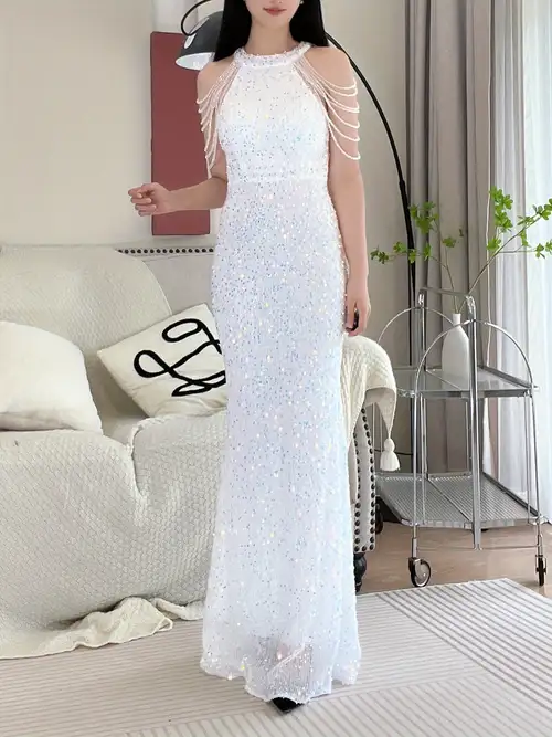 Designer Evening Gown for Women, Banquet Attire, Elegant Light Luxury High-End Style, for Birthday Parties, Hostess Halter Neck Long Gown for * Designer Evening Gown for Women, Banquet Attire, Elegant Light Luxury High-End Style, for Birthday Parties, Hostess Halter Neck Long Gown for *