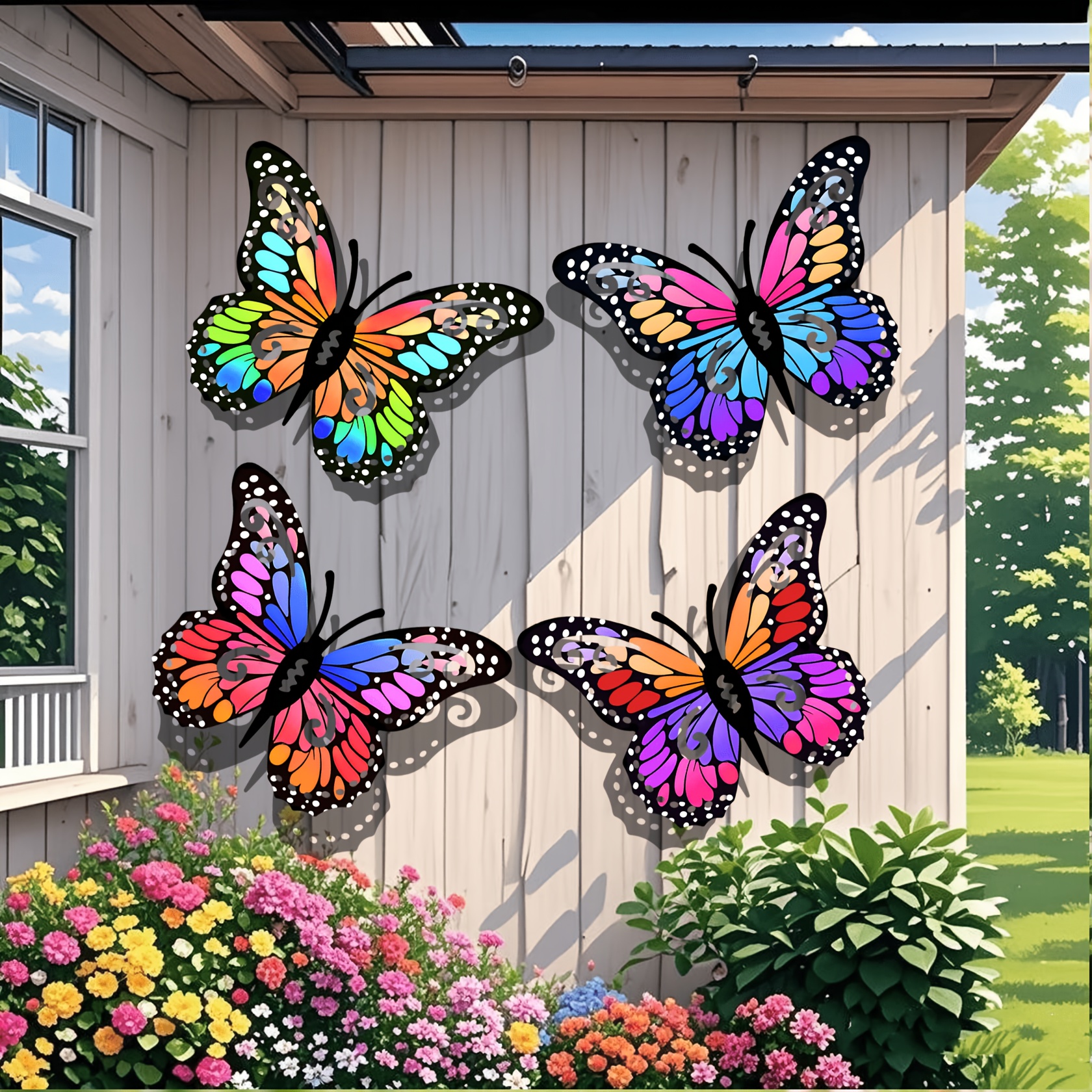 Hand-painted Wrought Iron Butterfly Wall Hanging! Featuring a Dynamic Three-dimensional Design with Rich, Vibrant Hand-painted Colors, It's Perfect for Fences, Balconies, and Walls. Easily Create a Soothing Garden Scene, Adding a Touch of Spring