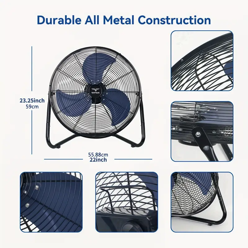 20 inch high floor fan heavy duty metal cradle floor fans with 360 tilt for warehouse workshop and basement black blue details 2
