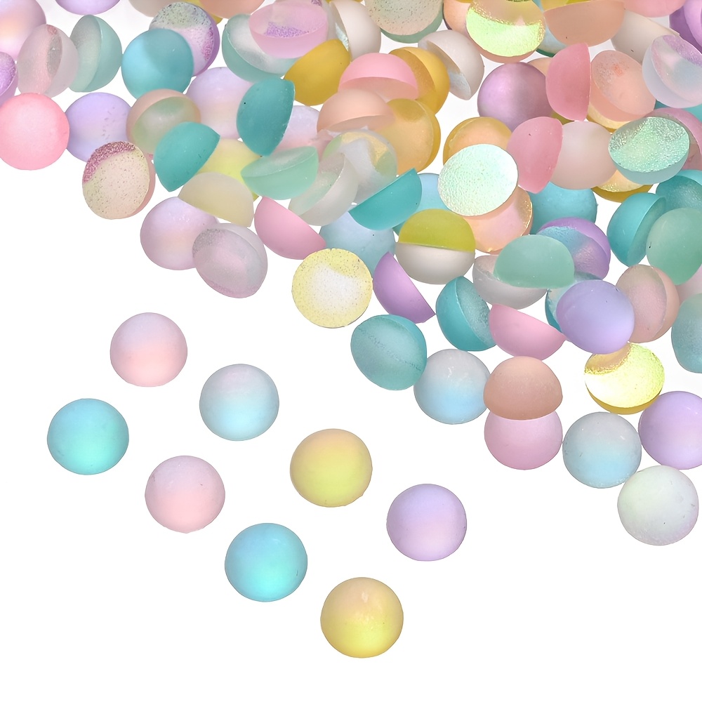 Image of 6mm 100pcs (random Mix) Frosted Matte Half Round Mermaid Color Resin Beads & Bead Assortments For Crafts, Necklaces, Jewelry, Wedding Dress, Nail Art Decorations, Crafting Accessories