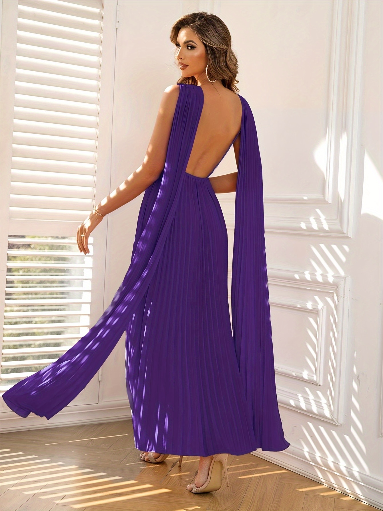 womens elegant satin ribbon backless dress solid color Temu