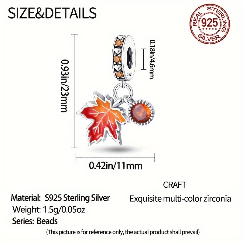 925 Sterling Silver Maple Leaf and Gemstone Charm Beads