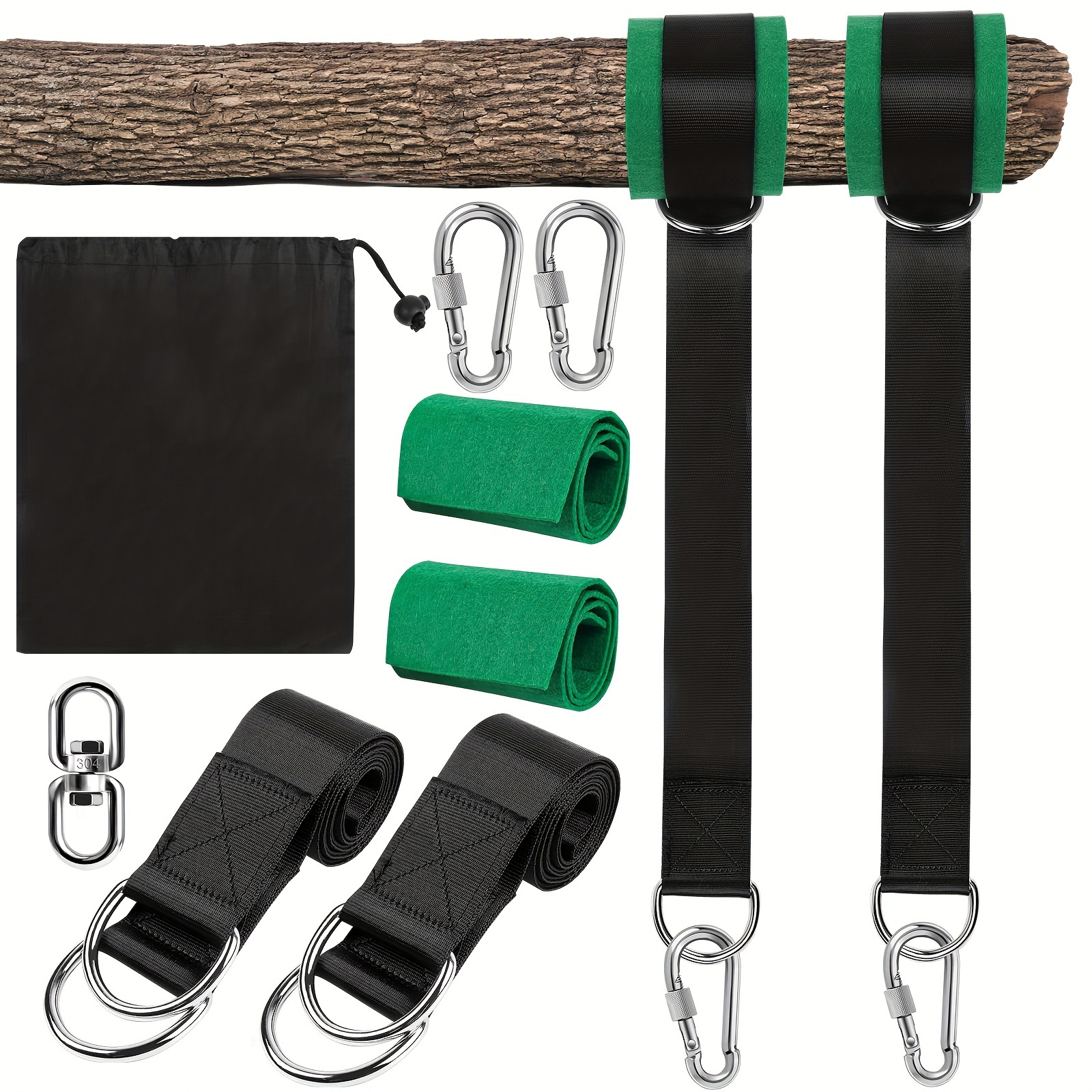 

8pcs/set Hammock Swing Outdoor Fixing Kit, Max Load 500kg, With 2x1.5m Straps, 2 Heavy D-rings, 1 Swivel Hook, 2 Tree Protection Pads, 1 Storage Bag, Garden Suspension Hardware