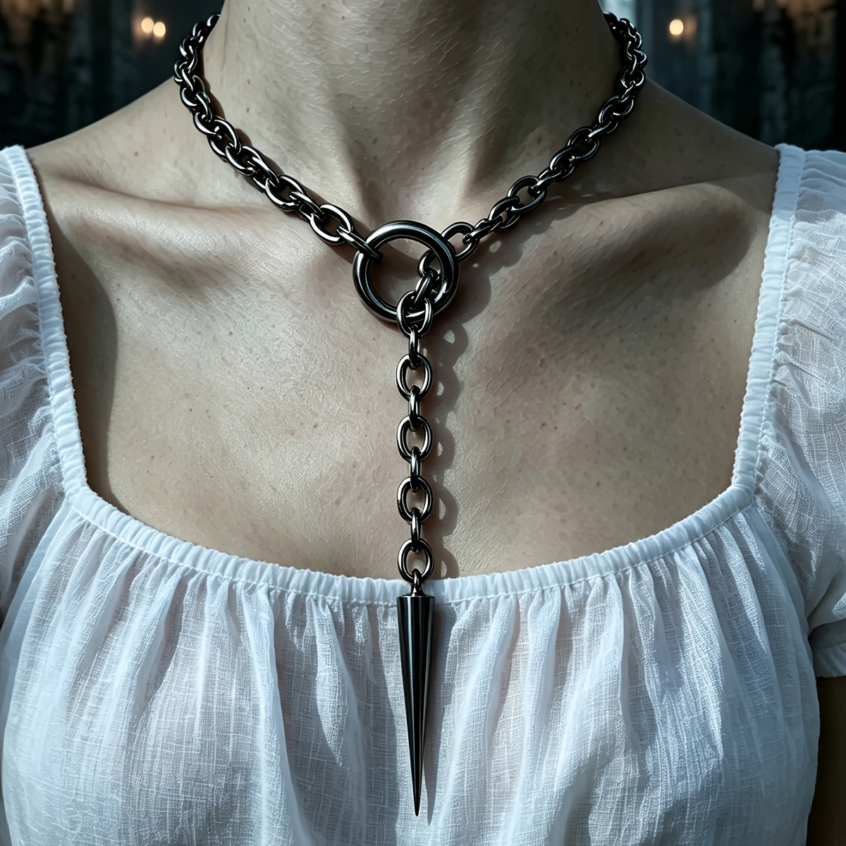 TEMU Collier pour femme simple et élégant avec pendentif pointu et chaîne épaisse superposée, convient pour les festivals de musique, les magasins de