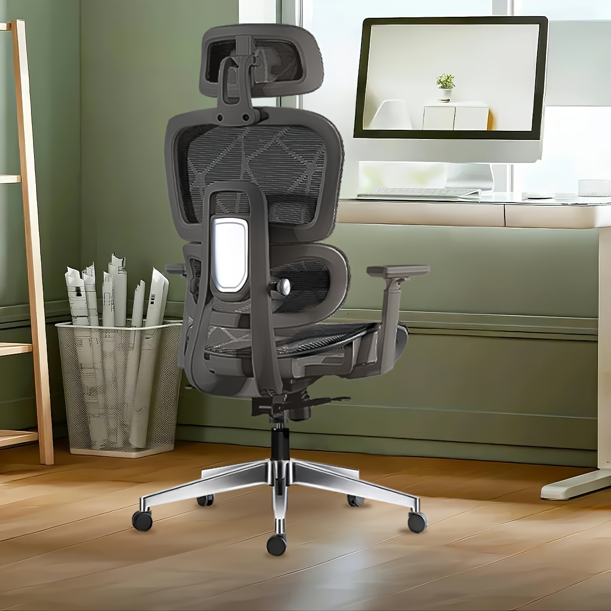 TEMU Office Chair Mesh Chair Telecommuting Desk Chair Ergonomic Recliner Backrest High Seat Breathable Study