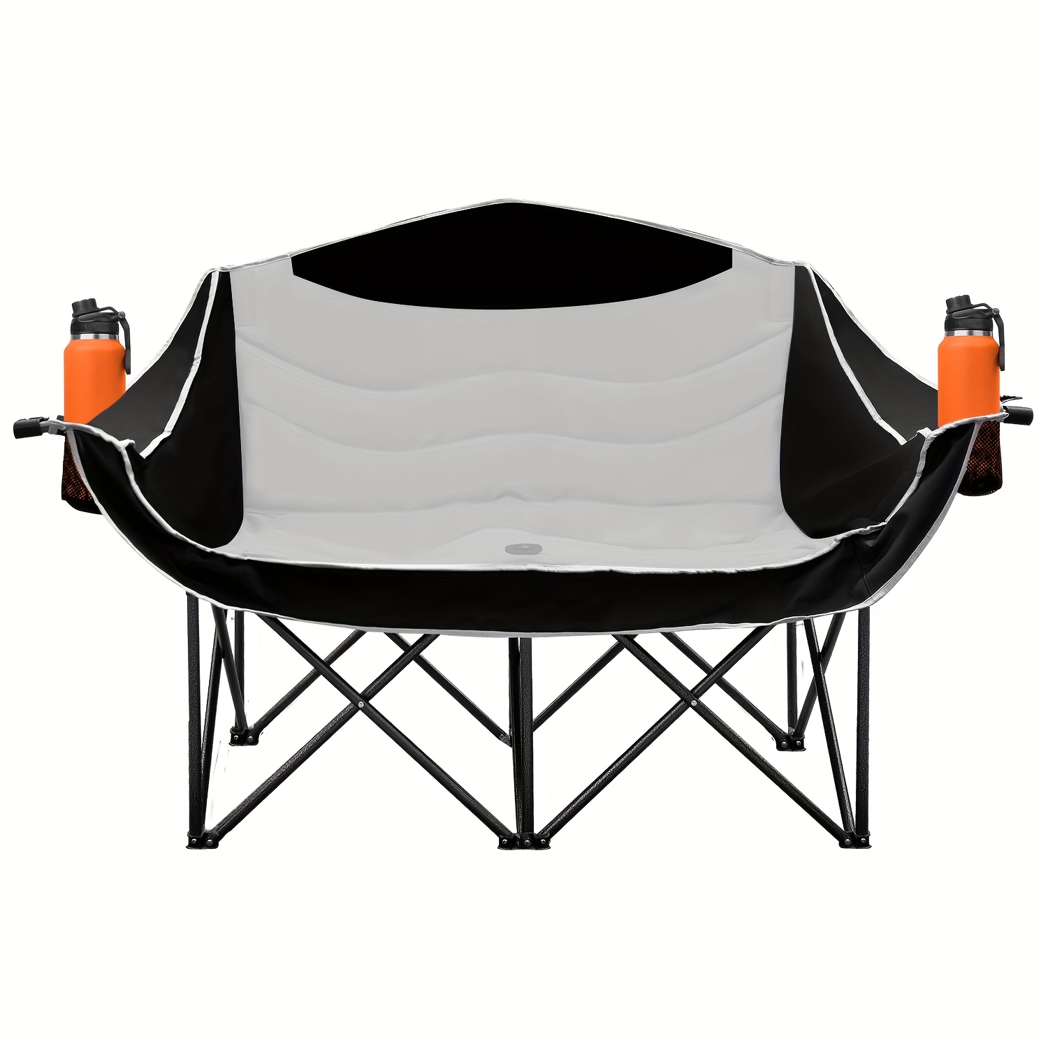 TEMU New-double Camping Chair Loveseat Camping Couch Heavy Duty Outdoor Folding Chair With Cup Holder Glass Holder Support 600 Lbs For Outside Picnic Beach Travel Black