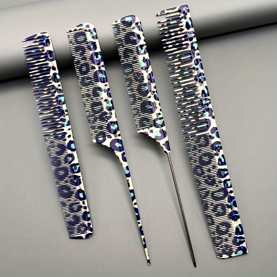 TEMU Barber Shop 4pcs Set Hair Brushes, Colorful Leopard Print Brushes 4pcs Durable Material Suitable For Men Short Hair Women Long Hair Hair Types