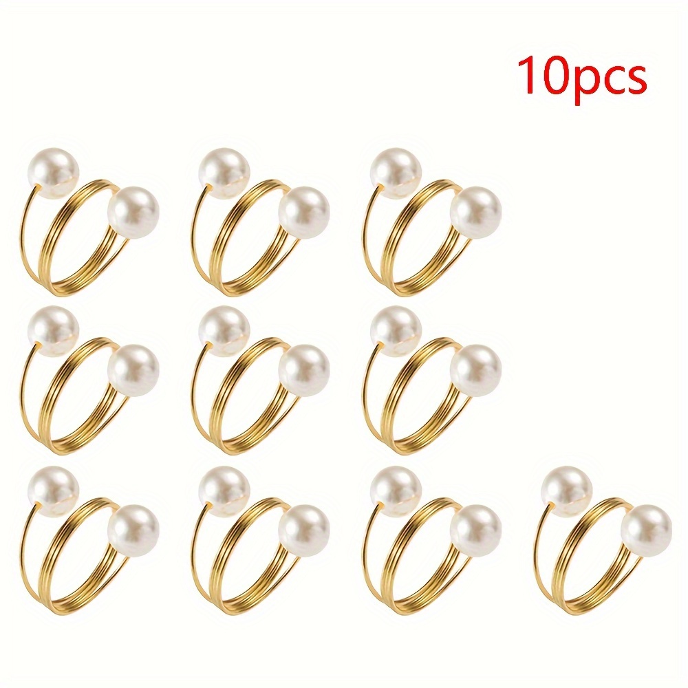 Image of 10 Pcs Pearl Napkin Rings - Elegant Metal Napkin Holders For Wedding, Christmas, Parties, Banquets, Hotel Table Decor, Holiday Dinner Accessories - Exquisite Festive Napkin Set