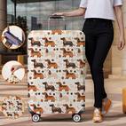 cute dachshund puppy pattern luggage cover lightweight durable polyester suitcase protector with beige brown dust proof travel accessory for men women