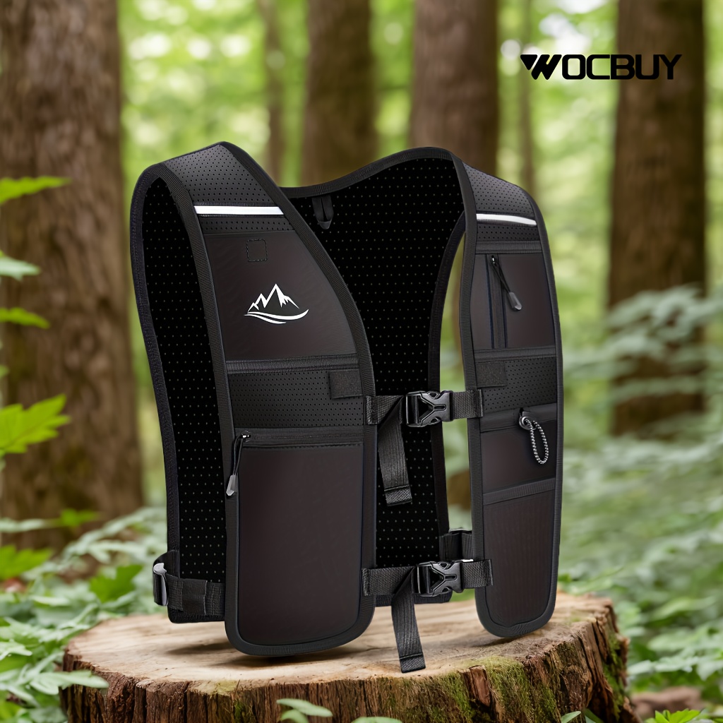 TEMU Wocbuy Running Vest For Women Men, Reflective Hydration Vest With Adjustable Waistband & Phone Pocket, Lightweight Breathable Running Backpack For Hiking Trail Cycling And Marathon Race