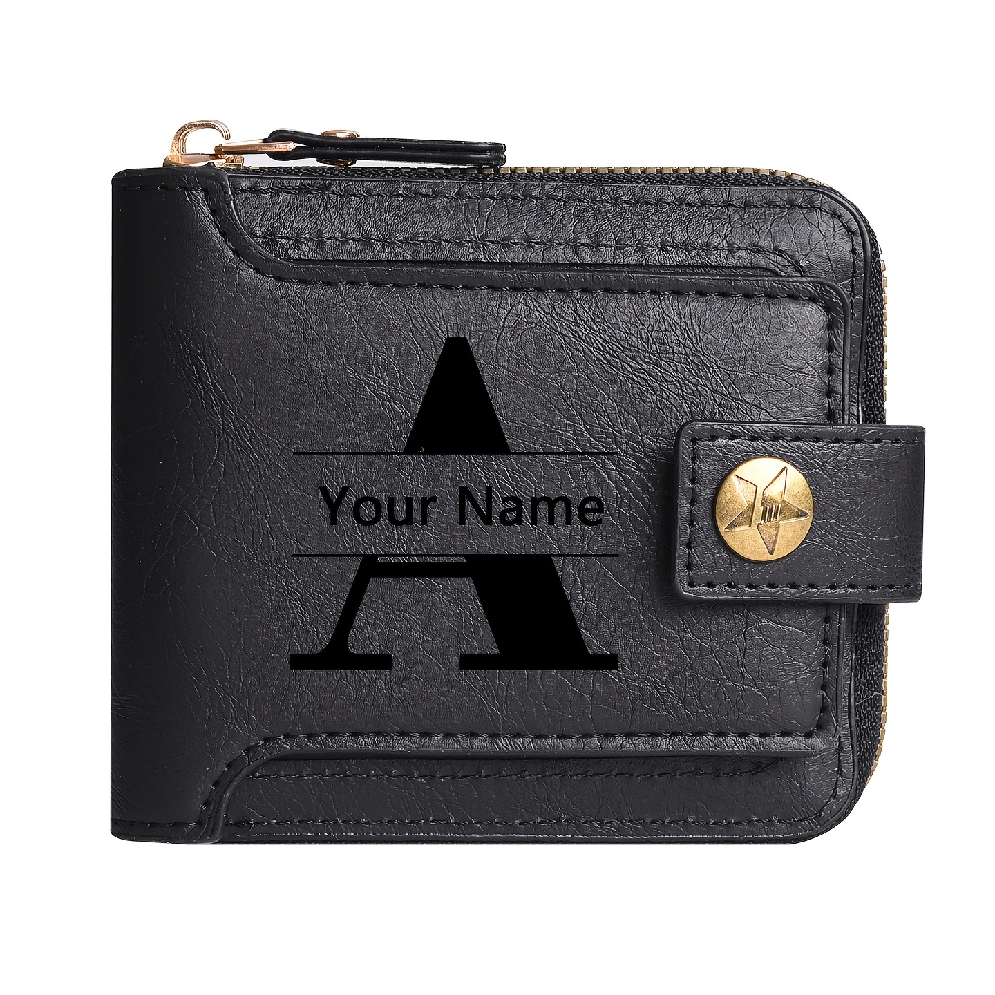 TEMU 1pc Customized Men's Personalized Name Logo Wallet Gift, Personalized Men's Name Black Zippered Wallet, Groomsman Gift, Men's Accessory Gift,