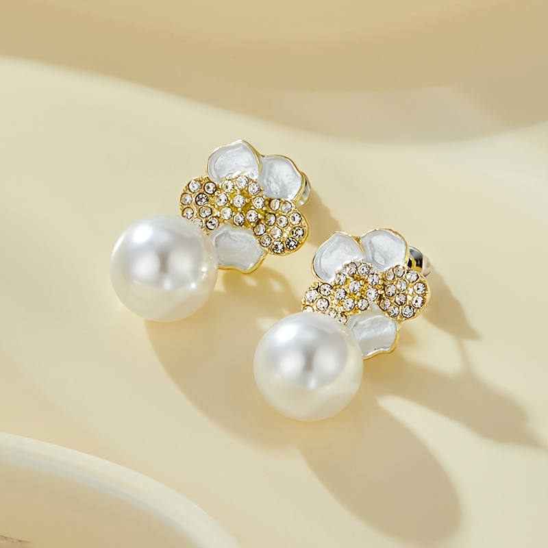 TEMU Cute Camellia Flower Shaped Earrings Inlay Jewelry For Birthday Holiday Gifts For , For Teenager