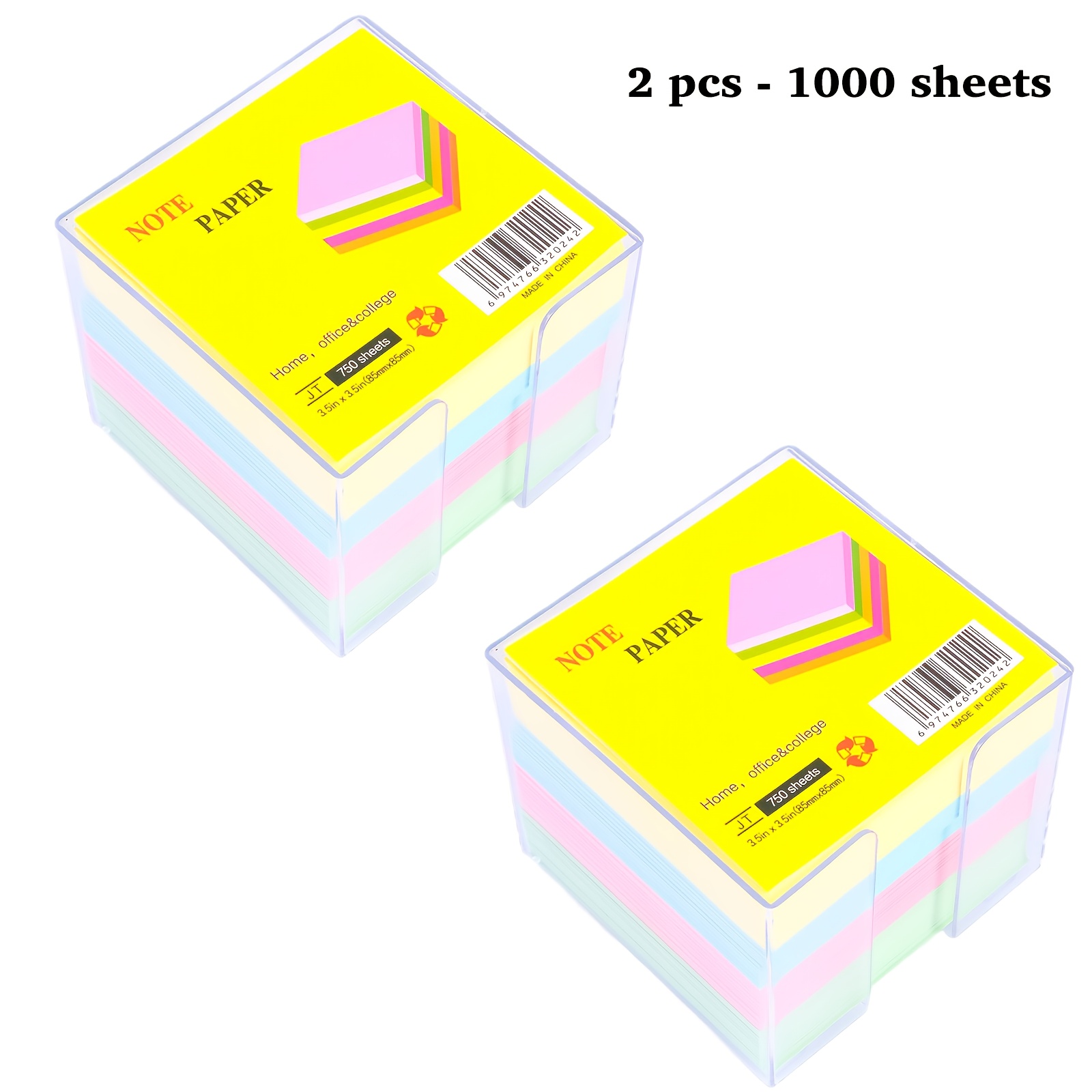 E-shop 2 Stück - 1000 Blatt 3,4 Zoll x 3,4 Zoll Haftnotizenhalter mit quadratischen, nicht-klebenden Haftnotizen, Papiererinnerungen, geeignet für