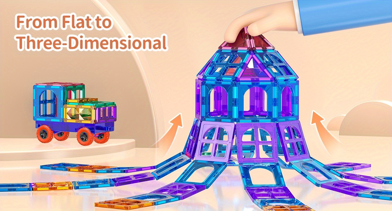 80pcs Deluxe Magnetic Tiles | 3D Diamond Magnet Tiles Building Blocks, Toys For 3 - 8 Years, STEM Preschool Kids Sensory Educational Toys | Gift For Boys Girls, Easter With One Cars Toy Set