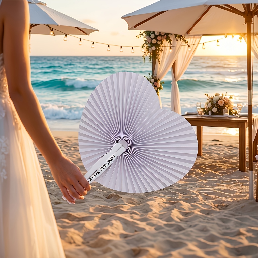 TEMU Custom Party Supplies, Rustic-style Heart-shaped Handheld Fan Favors With Customizable Text, Personalized With Names And Dates, Suitable For