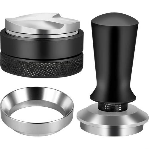 3pcs 51mm espresso accessories kit espresso distribution tool spring loaded calibrated tamper and dosing funnel set coffee distributor leveler fits 51mm machines and portafilter