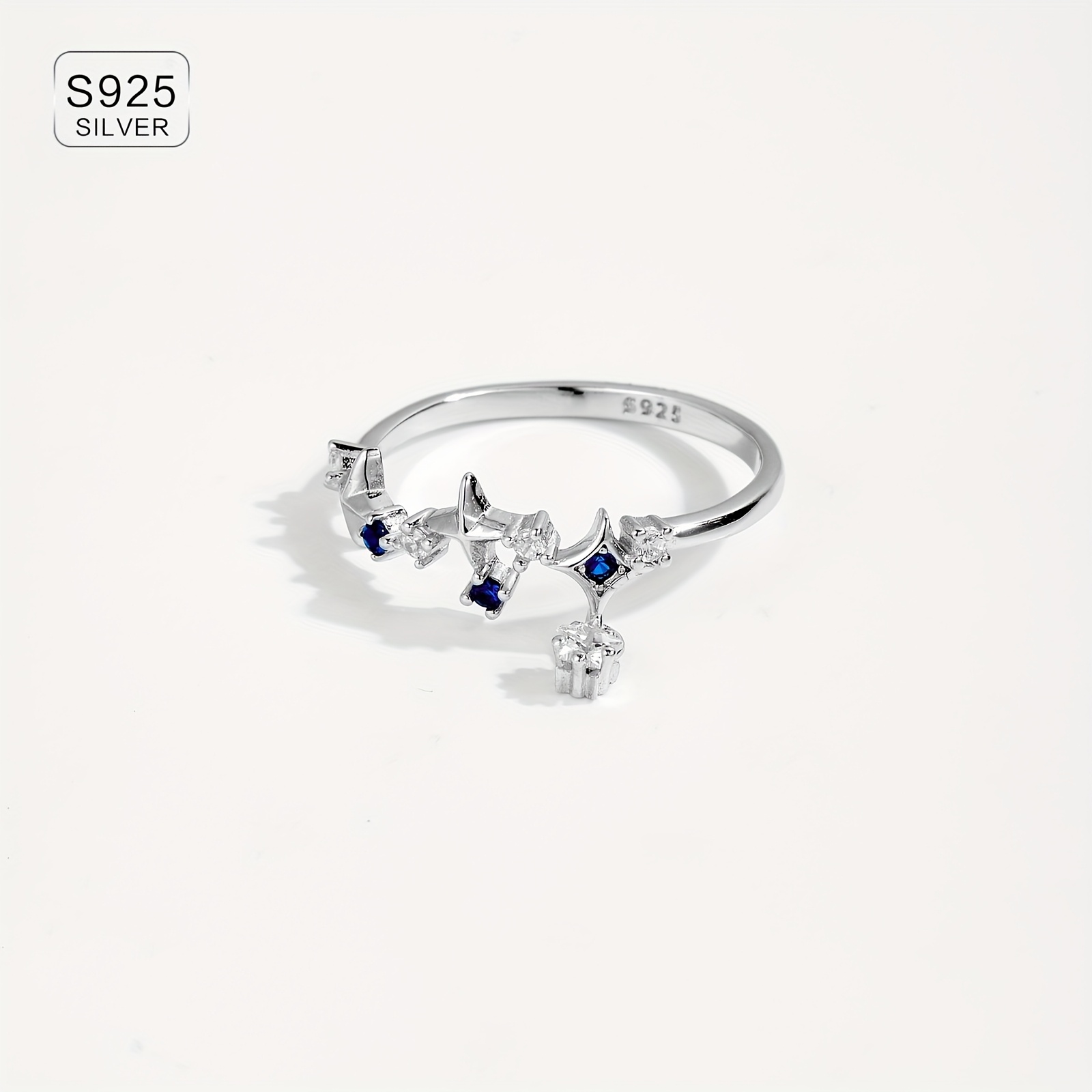 925 Silver Opening Ring Adjustable Size 18k Gold Plated Zirconia Accents