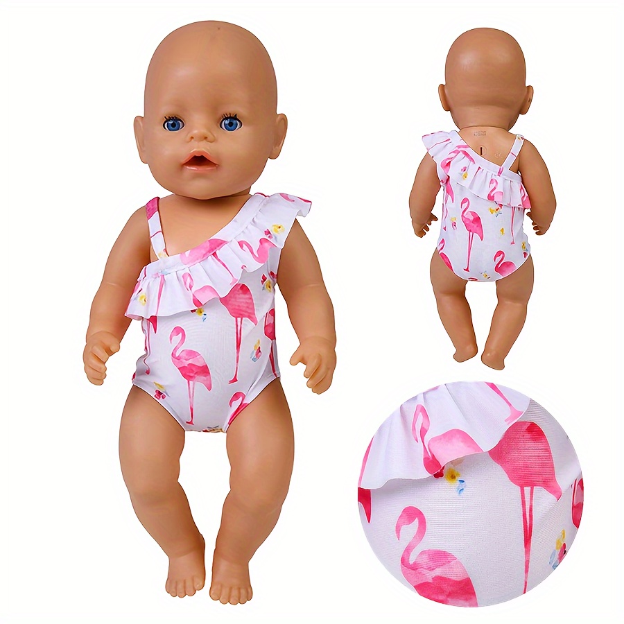 

Flamingo Print One-piece Swimsuit For Newborn Doll 17-18 Inches, Compatible With 43-45cm Dolls, Ideal For Ages 3-6 And 14+ Years - Doll Clothes Accessory (doll Not Included) - Single Pack
