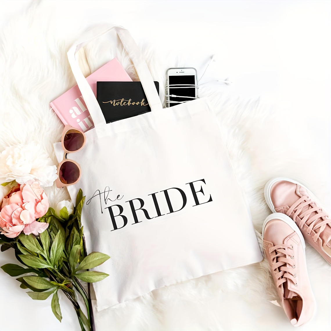 TEMU 1pc Bride Canvas Tote Bag For Wedding Bachelorette Party Decoration