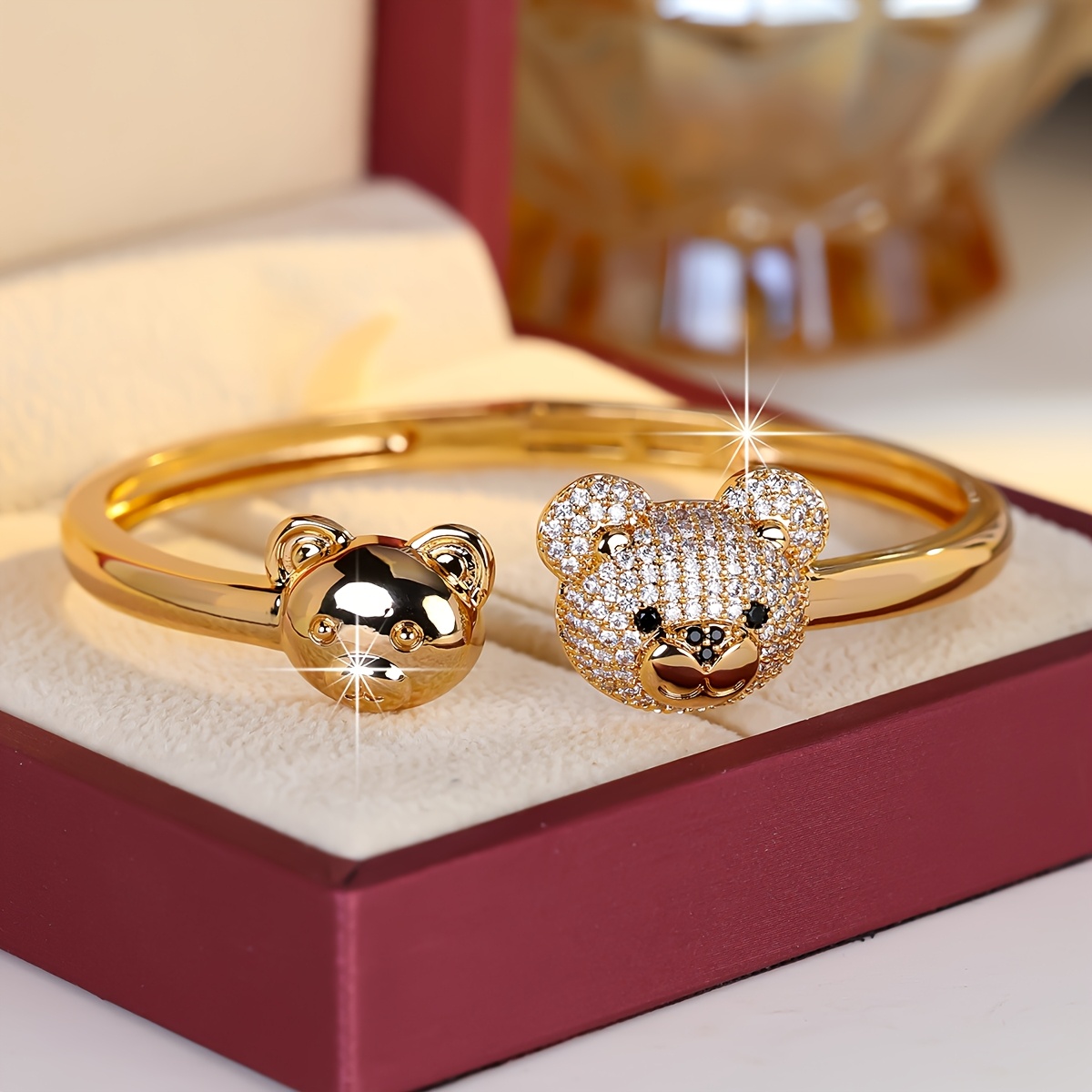 E-shop 1 Stück Armband, Ins Süßes Mode-Stil Doppeltes Bärkopf-Design Damen Luxuriöses Elegantes Offenes Armband
