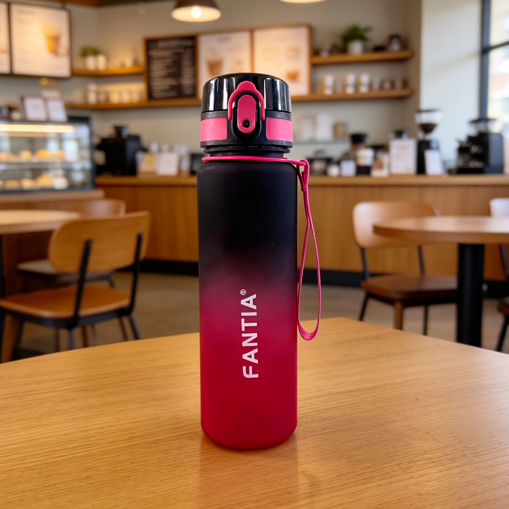 Image of 500/650ml Direct-drink Sports Plastic Water Bottle, Frosted Gradient With Carrying Strap, Pop- Lid, Leak-proof Portable Bottle For Fitness And Travel