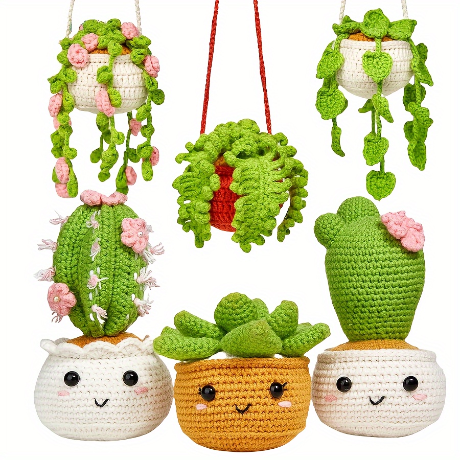 

6pcs Beginner Crochet Kit For Adults - Craft Your Own Hanging Potted Plants With Easy-to- Video Tutorials, Includes Yarn & Tools - Ideal For Diy Gifts & Home Decor