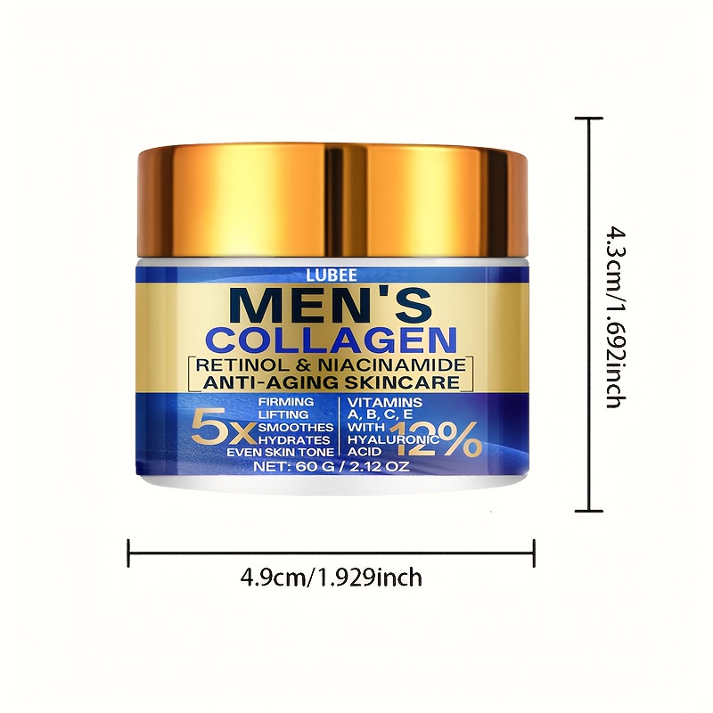 Image of 60g Men's Retinol Collagen Moisturizing Cream With Hyaluronic Acid, Vitamin C & E - Firming, 5x Smoothing, 5.5x Firming, 12% Brightening, Easy- Non-greasy Formula For All Light Beige Types, Men & Wom