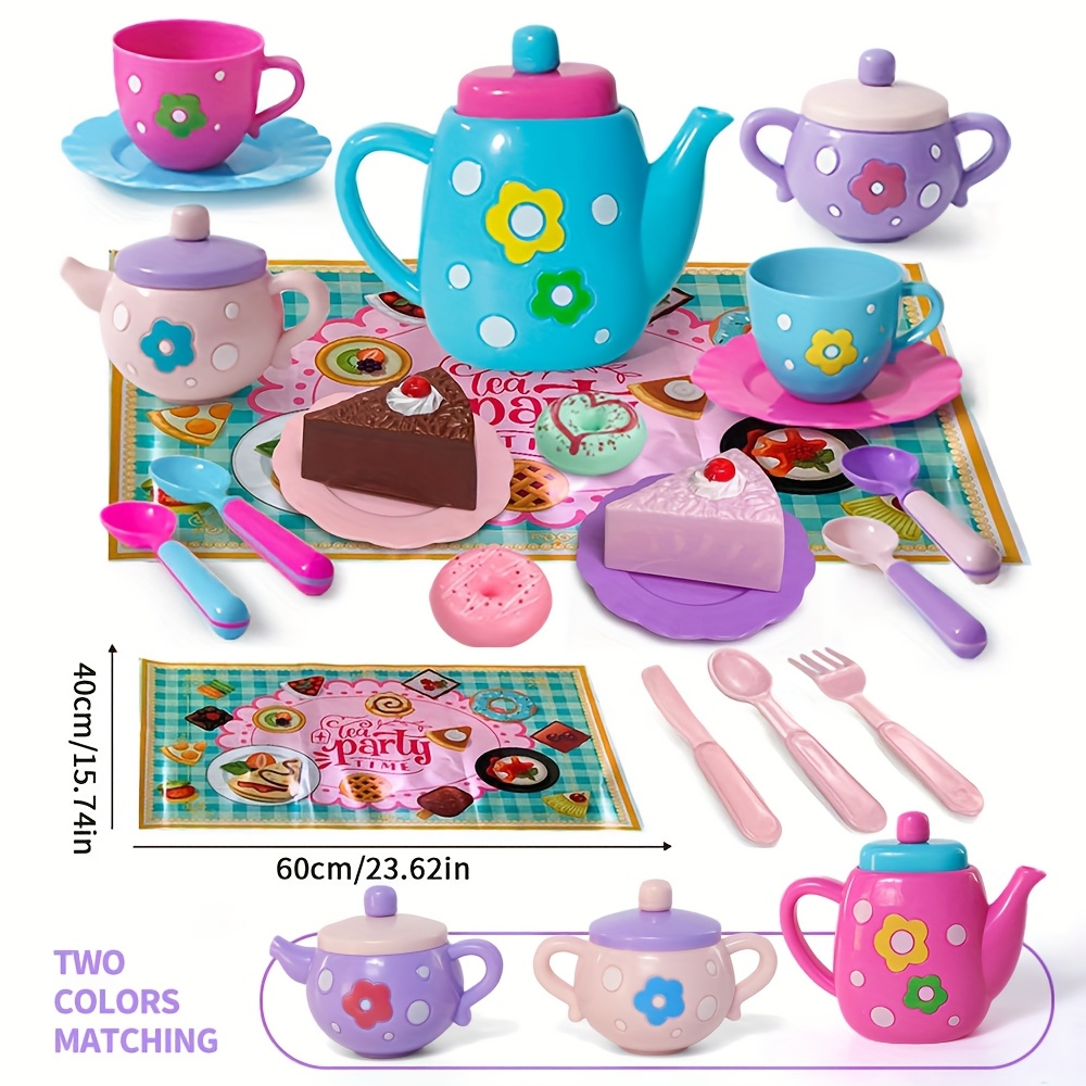 tea party set for little girls pretend teapot set   time play kitchen toy with teapot cup for birthday easter gift kids