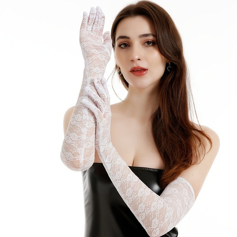 TEMU Eleganti e sexy guanti lunghi in pizzo progettati per donne, con decorazioni a volant e uno stile vintage, per alle nozze