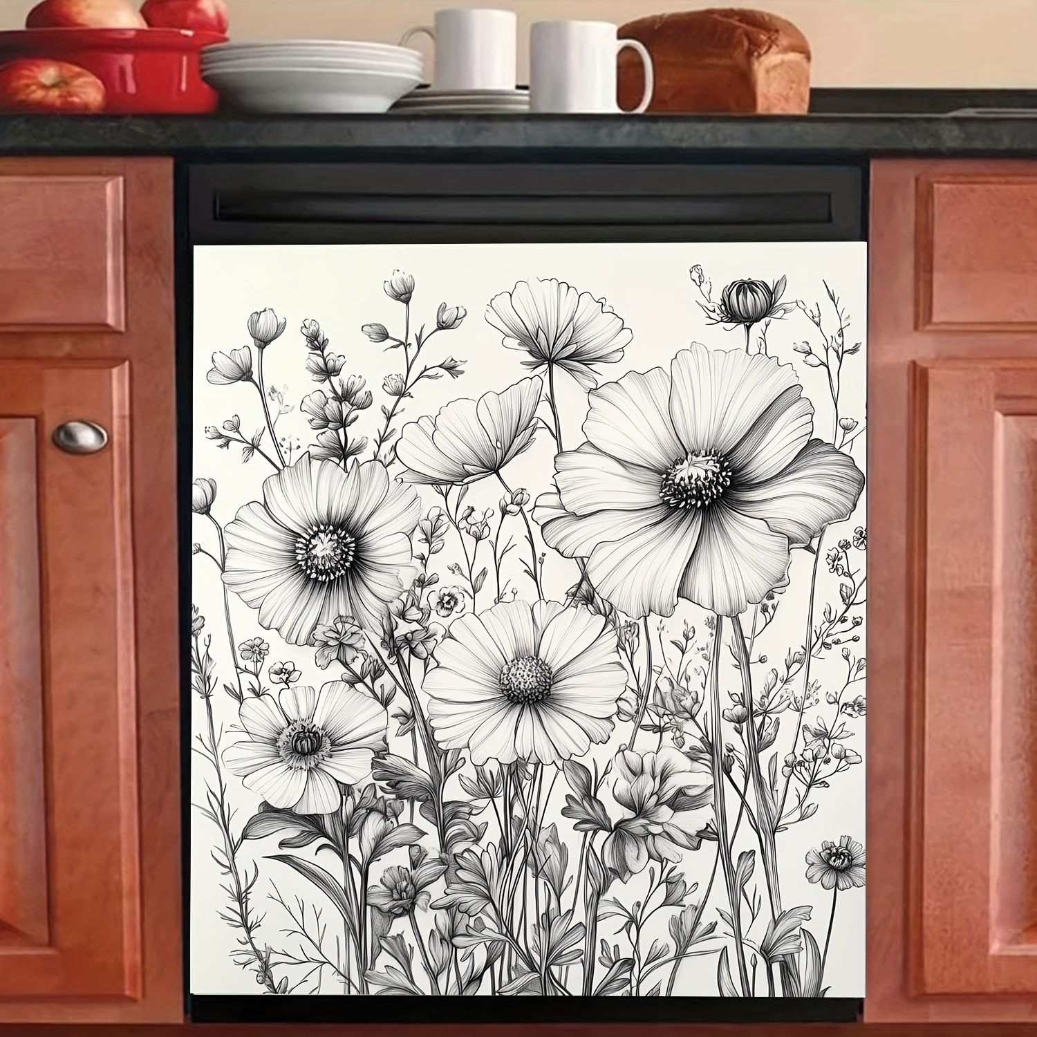 Image of 2pcs Flower Sketch Vinyl Stickers Suitable For Walls, Removable Modern Monochrome Flower & Vine Decals, Irregular Shape For, Bedroom, - Residue-free