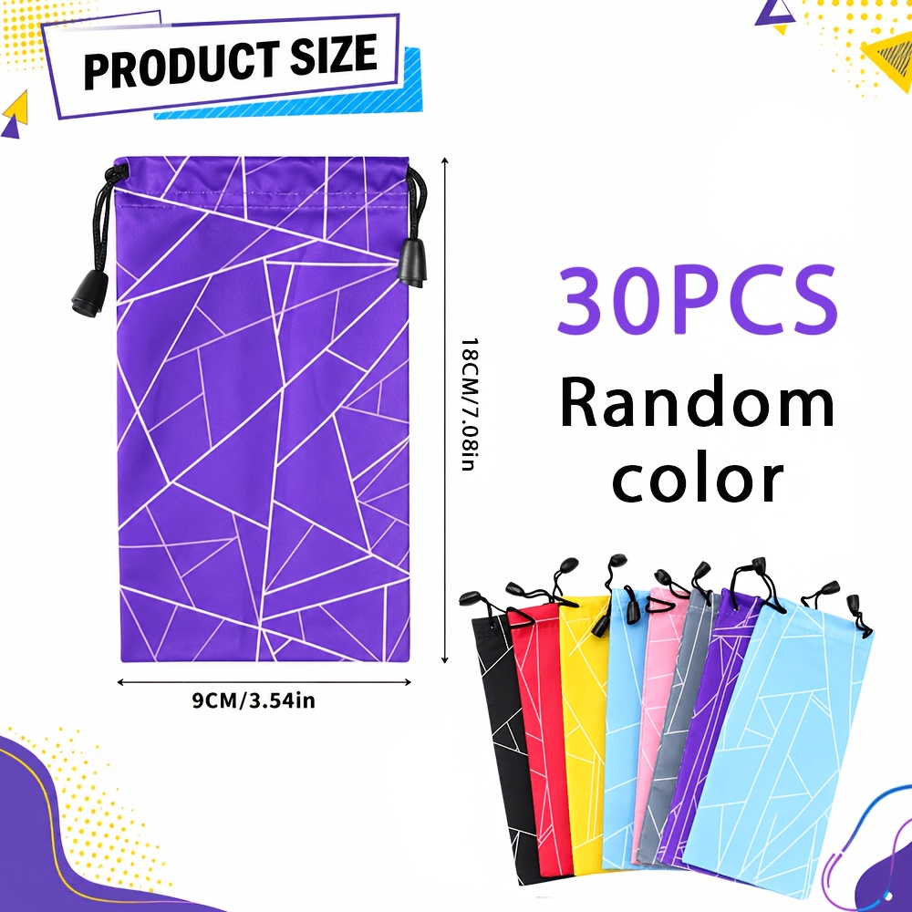 TEMU Lot de 30 pièces - Couleurs aléatoires. Sac en tissu doux portable - Étui à lunettes -poussière en microfibre, organisateur d'étuis à lunettes.