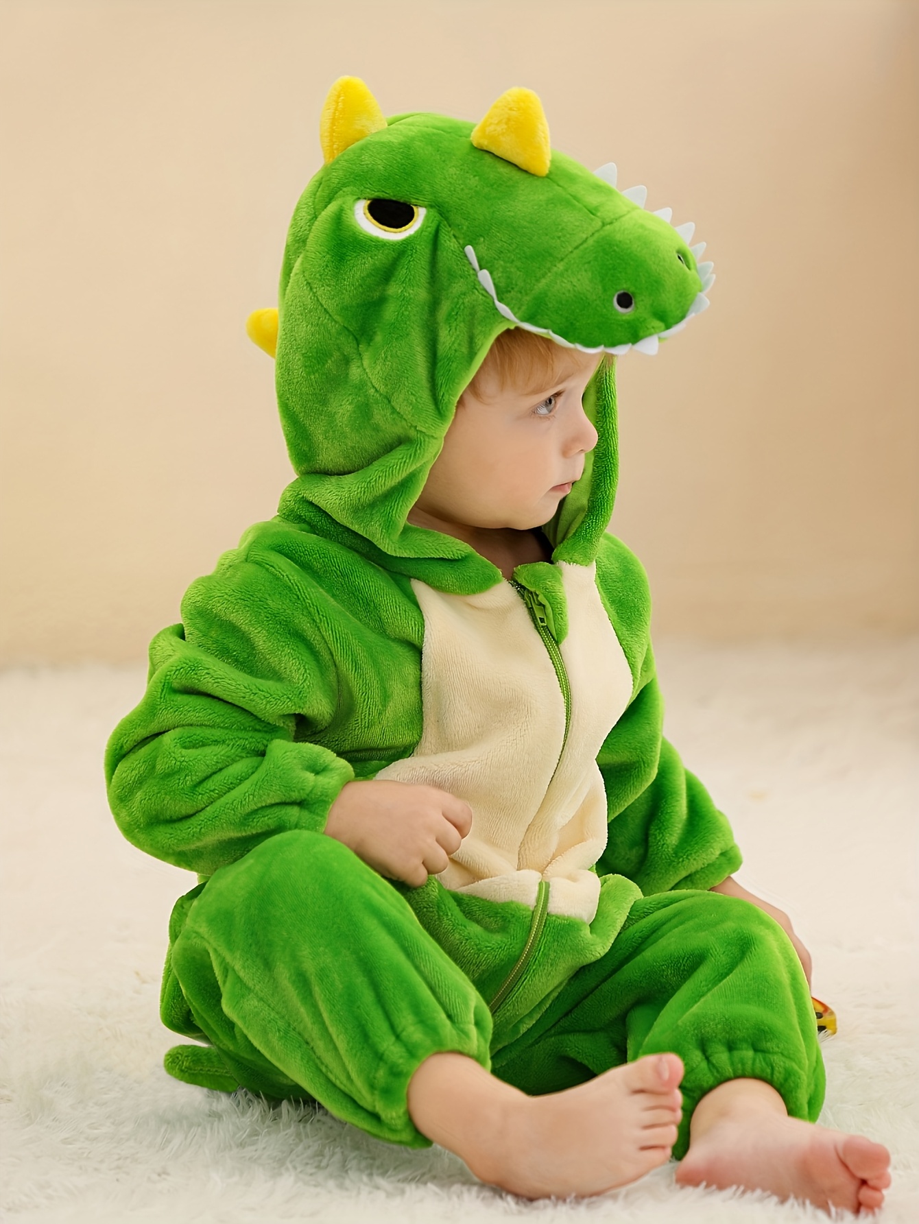 baby hooded jumpsuit cute green animal print zip Temu Pakistan