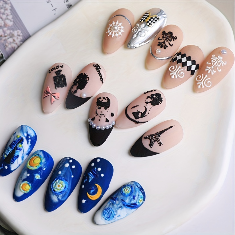 5D Embossed Nail Art Stickers, Starry Night & Butterfly Designs