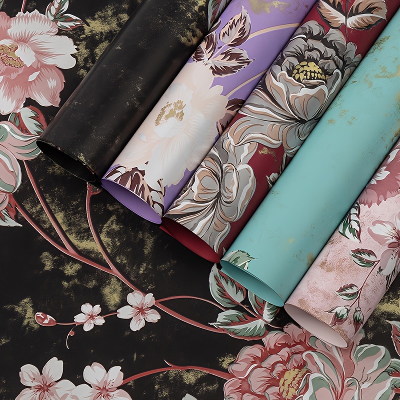 

5pcs Premium Vintage Rose Pattern Flower Wrapping Paper - Perfect For Valentine's, Wedding Anniversaries & Special Occasions - Available In White/red/black