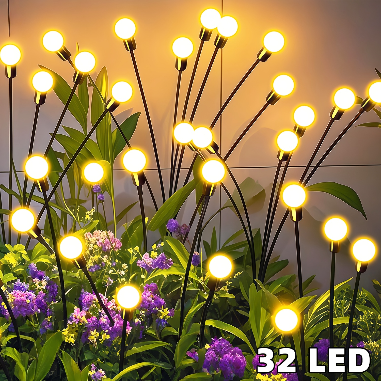 Image of 4pcs 32led Solar Ground Plug Lights, Warm White Firefly Lamp, 12 Lighting , Wind , Solar Powered Lawn Lights For Courtyard, Garden, Wedding, Sidewalk, Lawn, Bush, Fence Decor