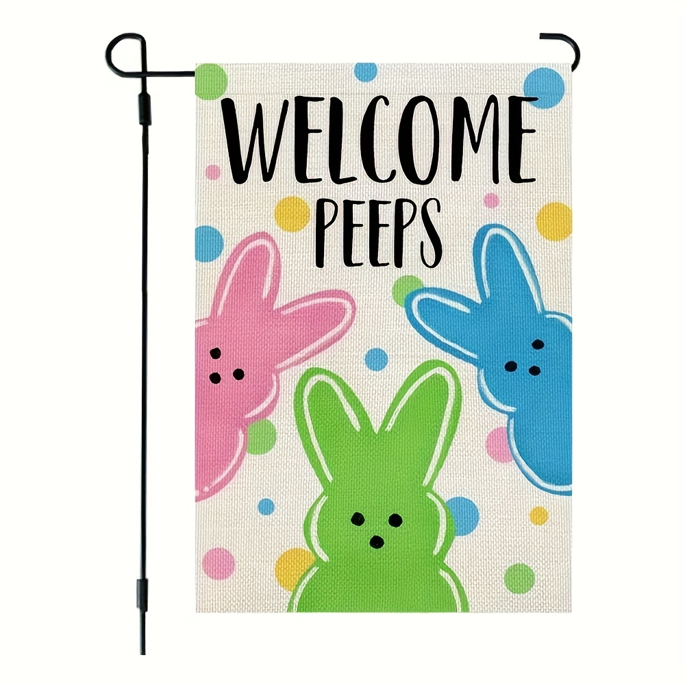 

Welcome " Easter Bunny Garden Flag - 12x18 Inch Double-sided Burlap, Polka Dot & Pastel , Outdoor Yard Decor (flag Only), Rabbit Accessories, Holiday, Small, Outside Yard