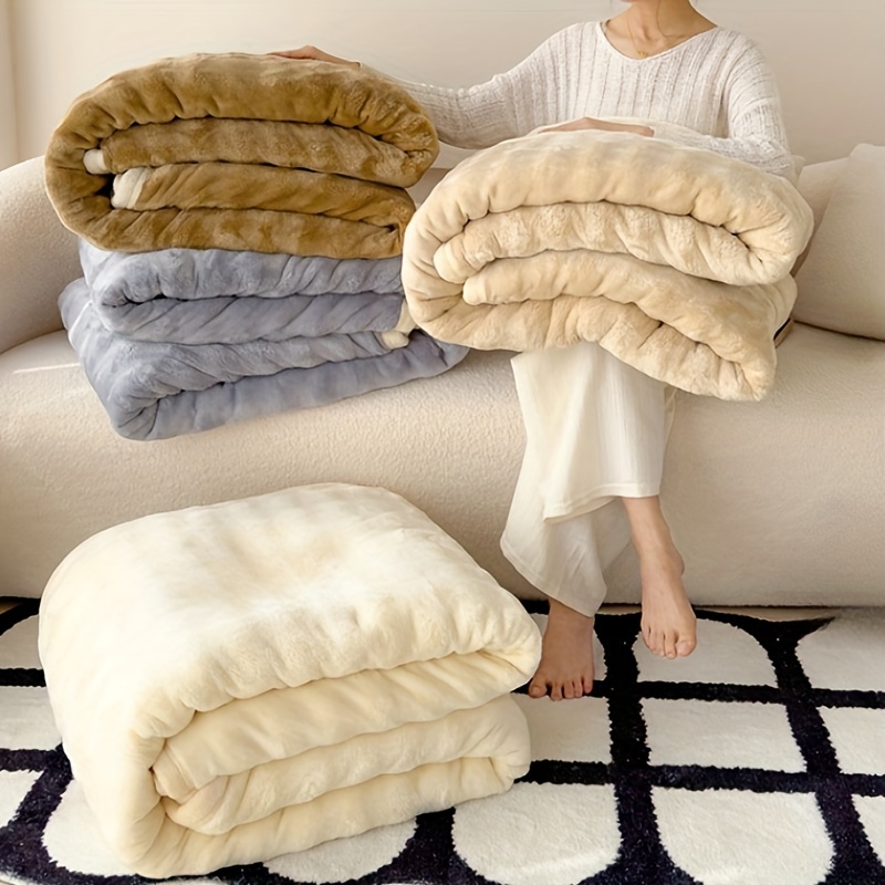 

1pc Double-sided Rabbit Fur Blanket - , Multiple & , Pattern, -, , Knitted, 350-400gsm, , For Sofa, Bed, , , All Use,