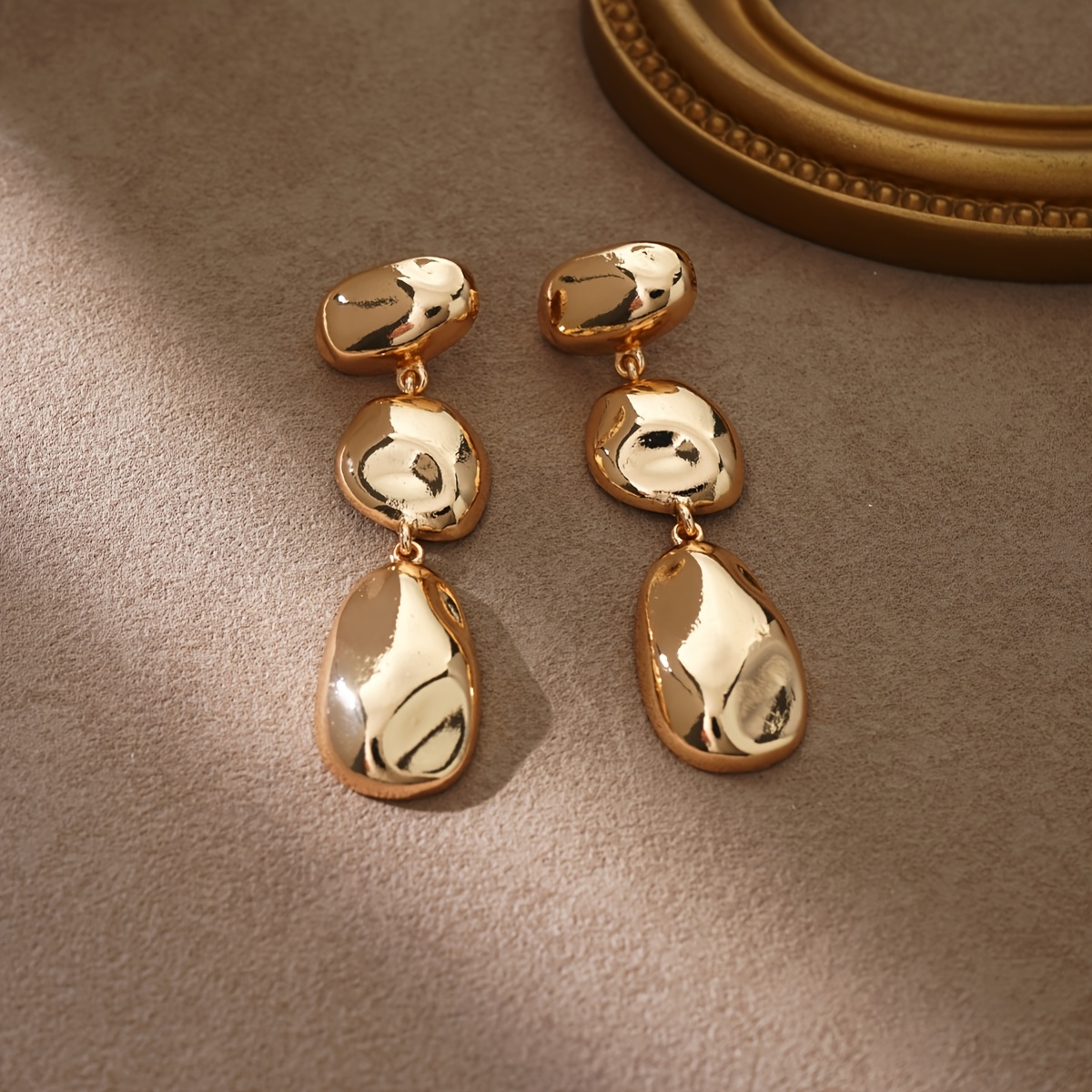 Women's Irregular Hammered Surface Geometric Round Oval Drop Earrings