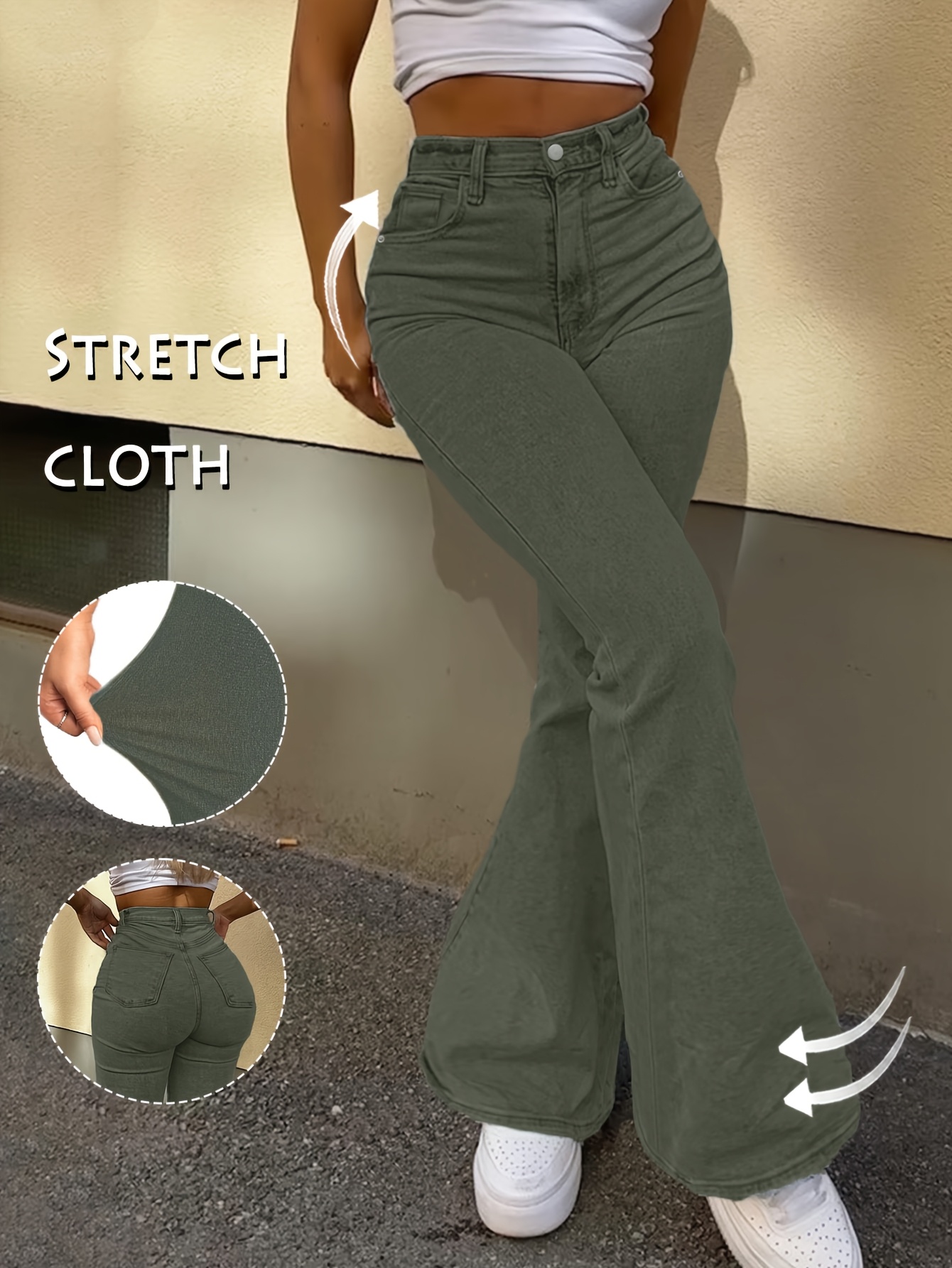 womens high elastic wide bell trousers bell s - Temu South Africa