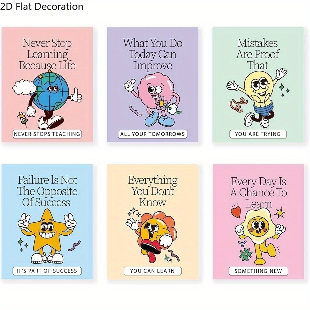 TEMU 2d Flat, 2d Flat, Vibrant Motivational Posters For A Growth Mindset, Ideal For Classroom Use, Educational Bulletin Board Set Of 6, 8×10 Inches
