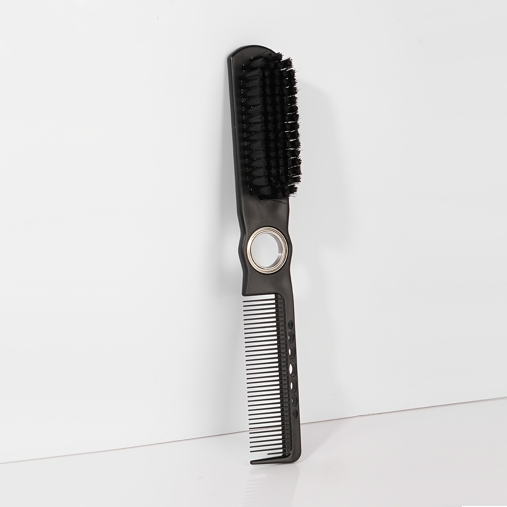 TEMU 2-in-1 Haircutting Comb Brush Suitable For Men's Hair & Beard Styling, Non-slip Ergonomic Handle -toothed Comb & Brush, Portable For Barber Shop